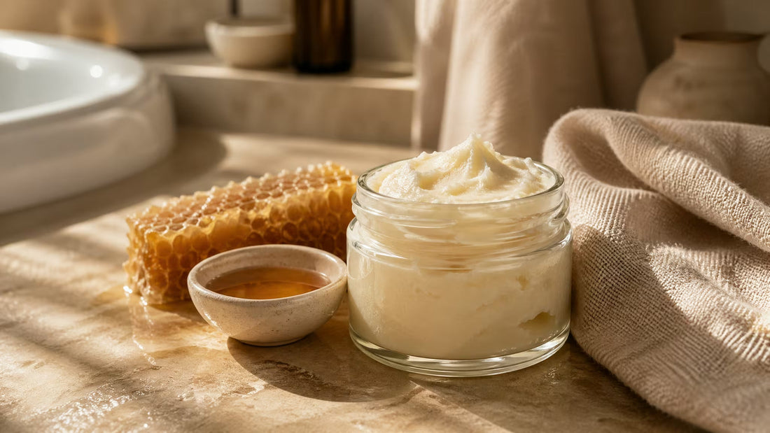 Jar of Tallow and Honey beef tallow moisturiser balm with honeycomb styling