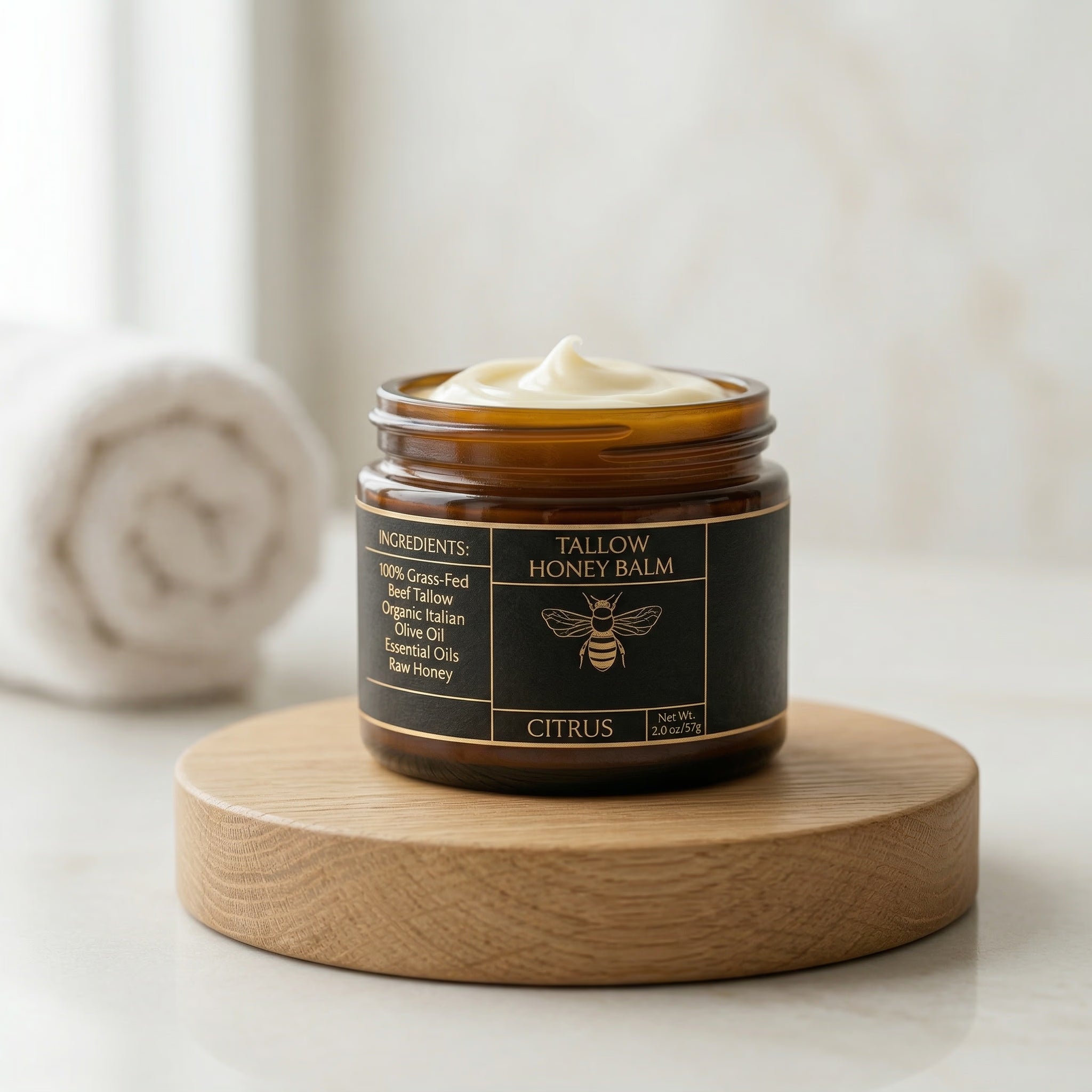 Applying beef tallow balm to dry skin as part of a simple skincare routine