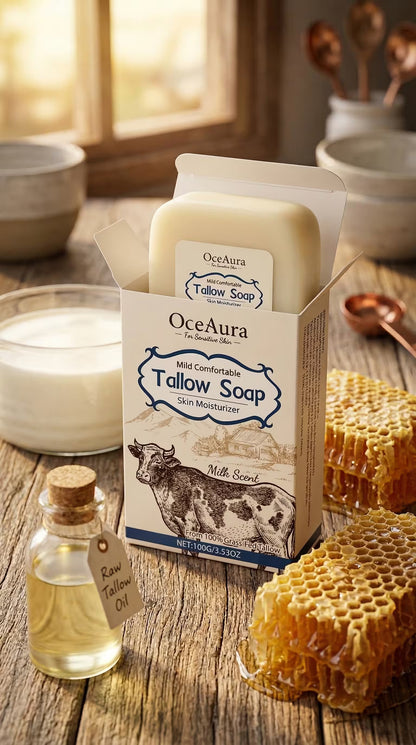 Handmade Beef Tallow Soap with Milk Scent, 100g Bar, Gentle Hydration for Sensitive Skin